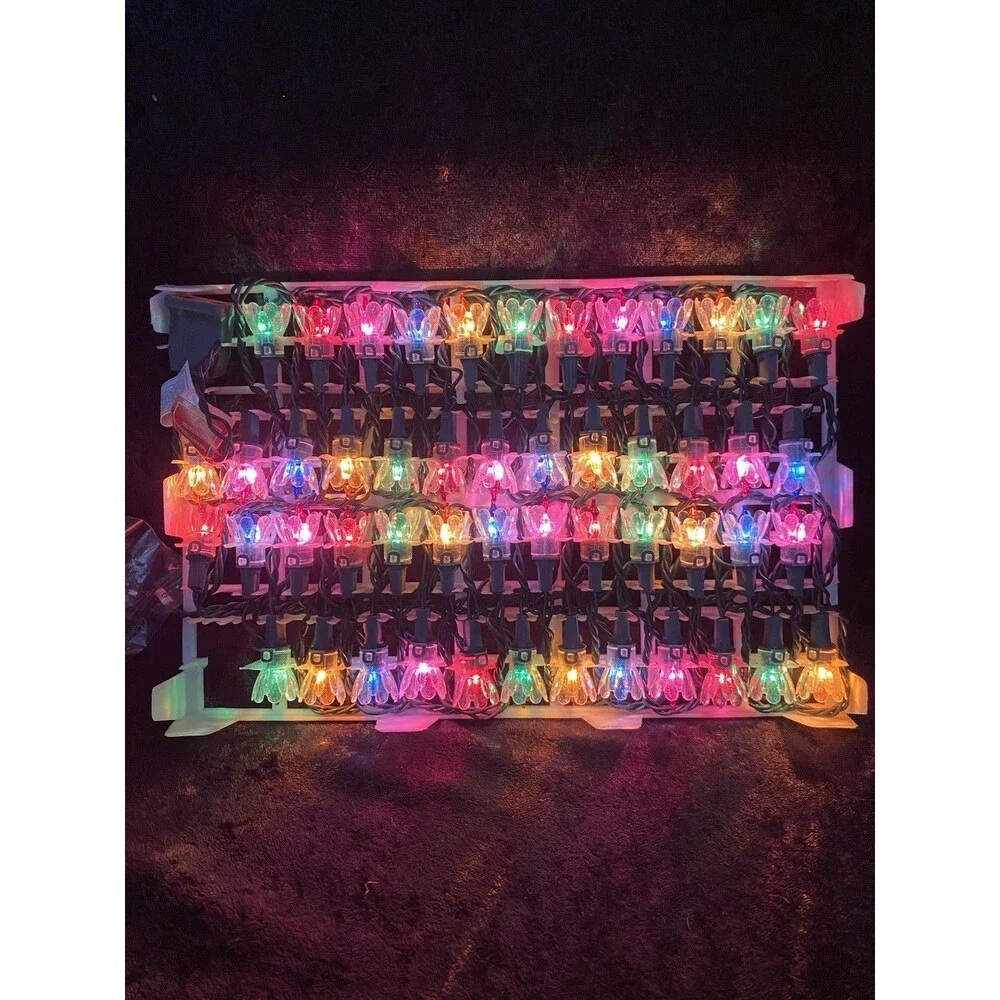 Vtg Fancy Brights 50) Multi Color Bulbs w/ Tulip Christmas String Lights 24’ NIB